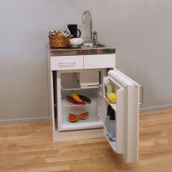 Trinettekök- Minikök ETN650 har rostfri diskbänk med 1 st diskho till höger, en kyl med frysfack, ingen kokplatta